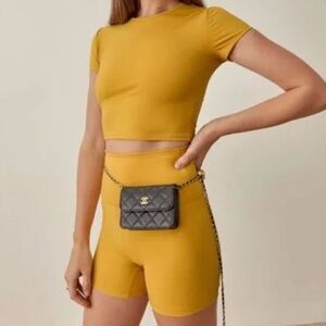 Reformation Kimber eco activewear 2pc set, golden sunflower yellow, size small